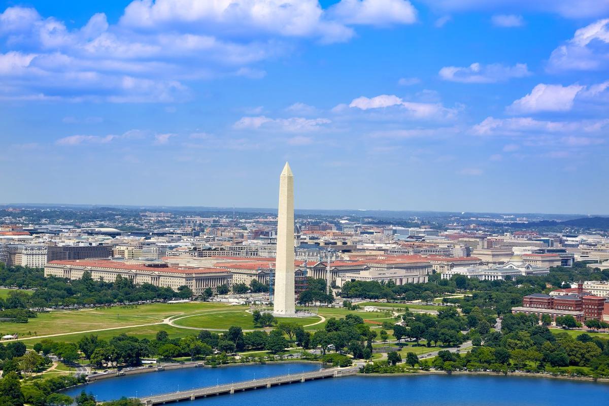 aerial shot of Washington DC