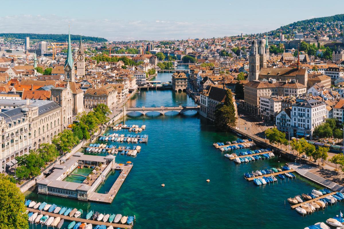 Aerial view of downtown Zurich, Switzerland